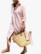 Women's Polo Midi Dress – Button Front Three-Quarter Sleeve Dress