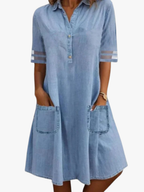 Women's Denim Look Shirt Dress – Button Front Long Sleeve Dress