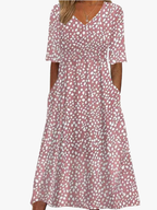 Women's Polka Dot Midi Dress – V-Neck Flowy Day Dress