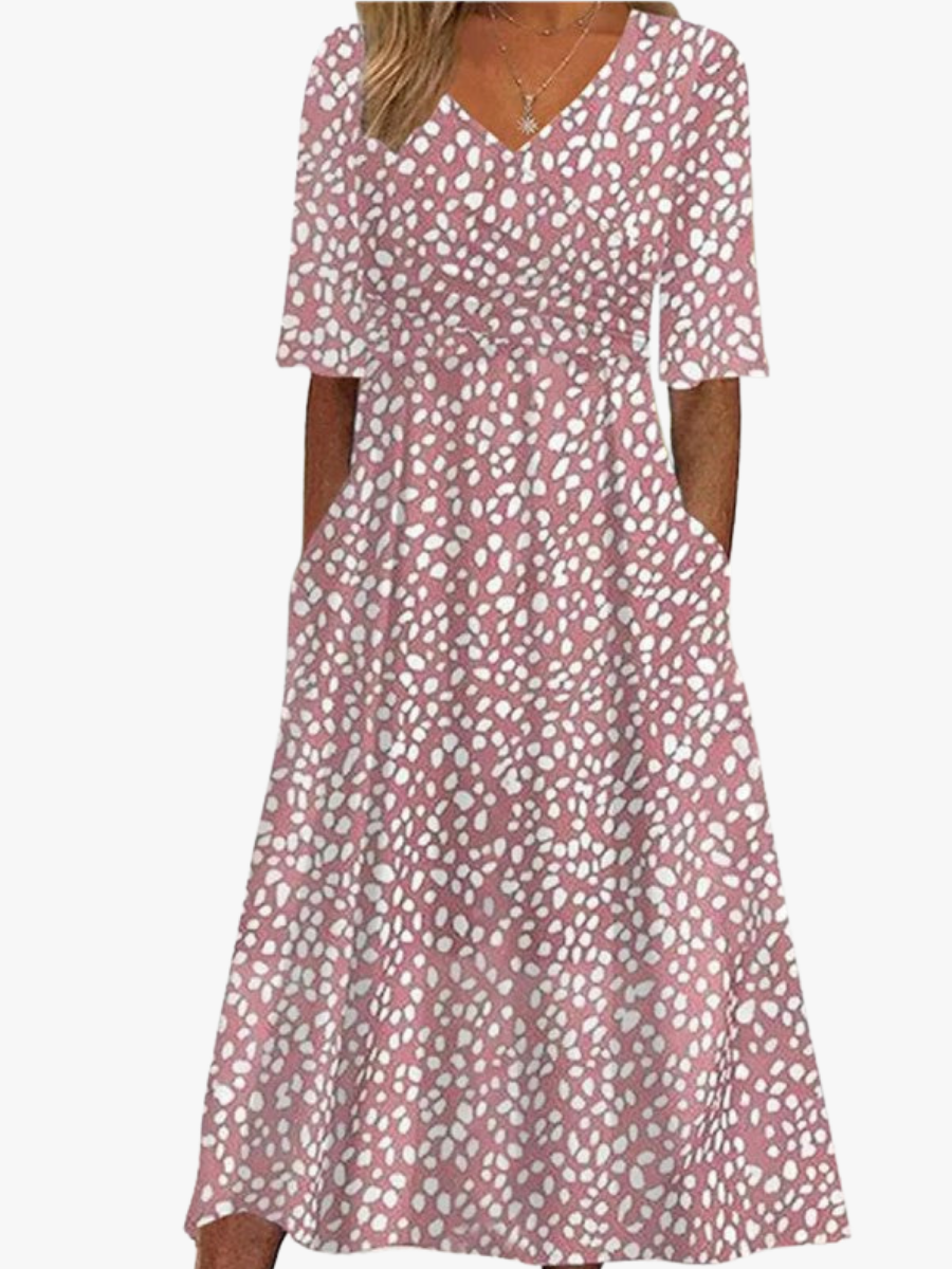 Women's Polka Dot Midi Dress – V-Neck Flowy Day Dress