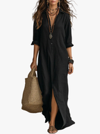 Women's Button Front Maxi Dress – Collared Flowy Long Dress