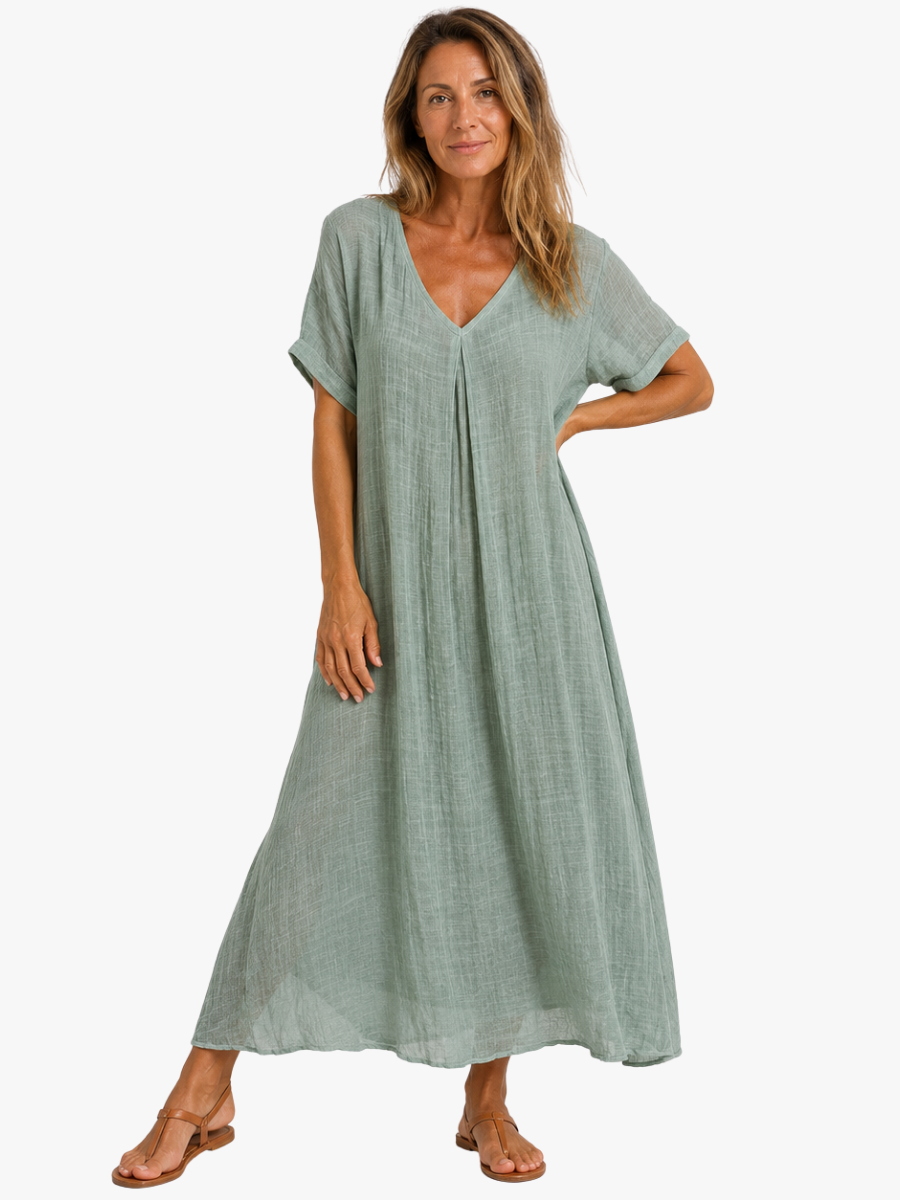 Women's Flowy V-Neck Dress – Relaxed Everyday Summer Dress