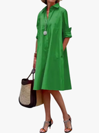Women's Collared Midi Dress – Flared Button Front Dress