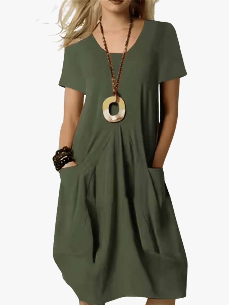 Women's Wedding Guest Midi Dress – Pleated Flowy Occasion Dress