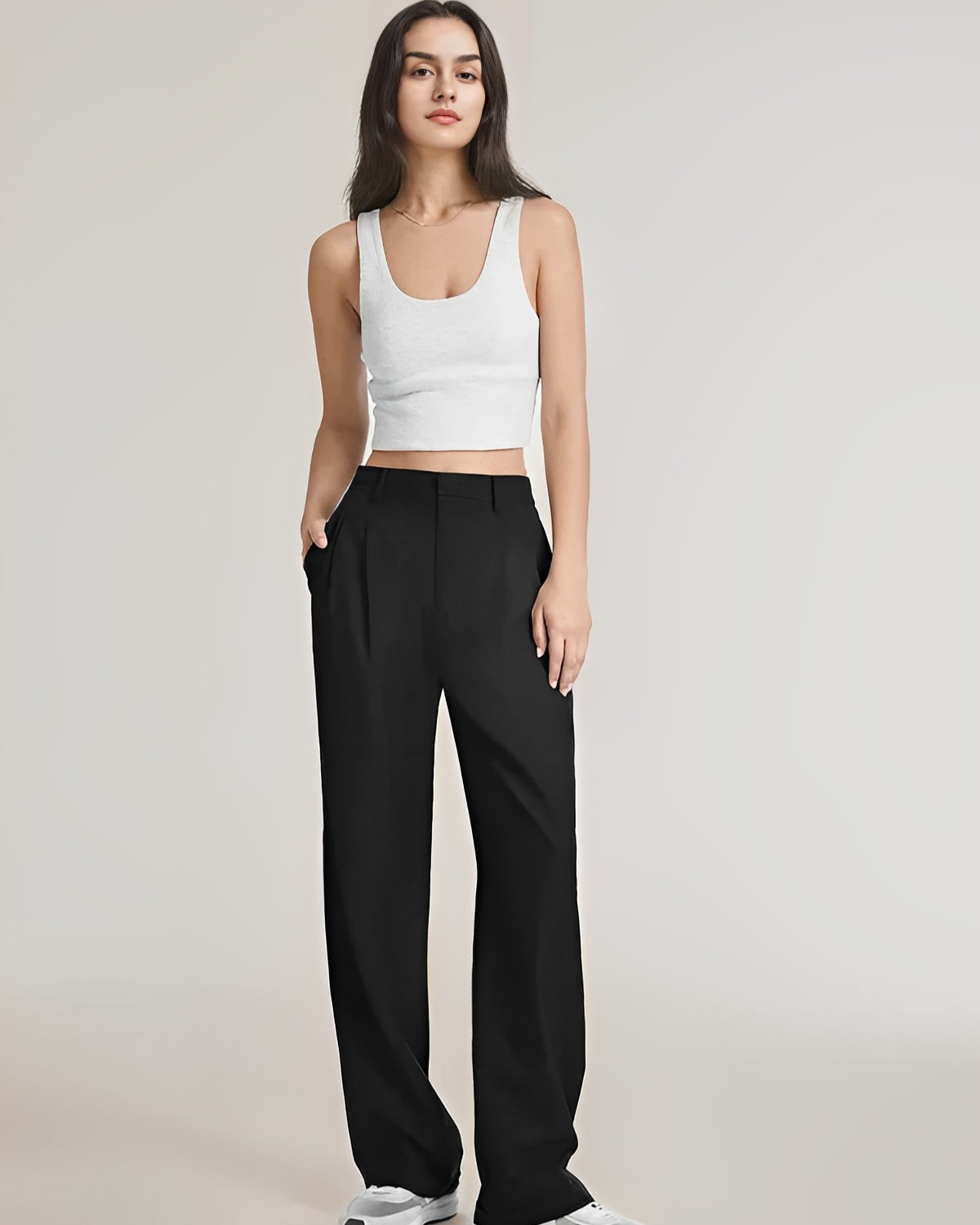 Women's Tailored Wide Leg Trousers – High Waist Dress Pants