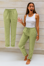 Women's Straight Leg Drawstring Pants – Elastic Waist Casual Pocket Trousers