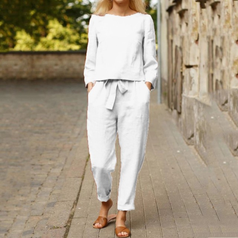 Women's Relaxed Pants Set – Long Sleeve Top & Wide Leg Matching Set