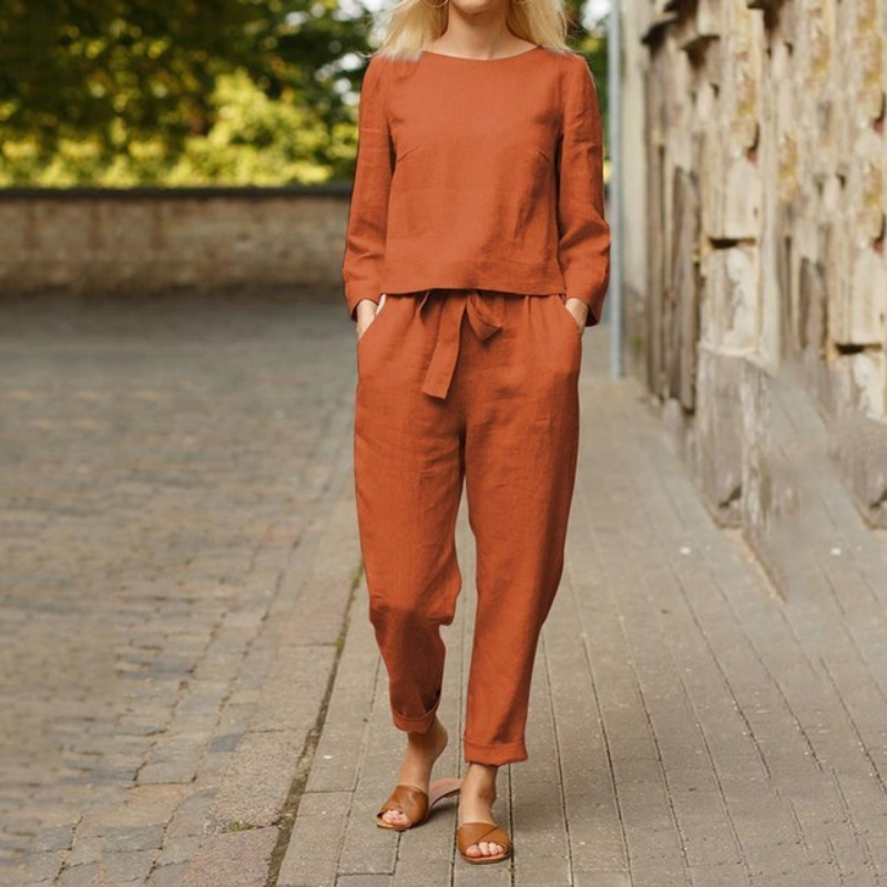 Women's Relaxed Pants Set – Long Sleeve Top & Wide Leg Matching Set