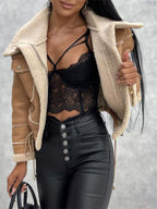 Women's Faux Leather Winter Coat – Zip-Up Pocket Jacket