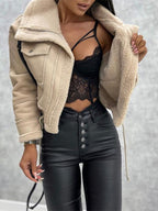 Women's Shearling Style Jacket – Zip-Up Pocket Winter Coat