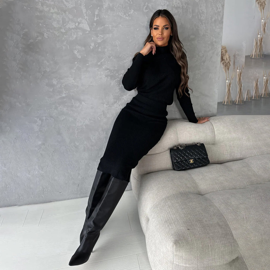 Women's Sweater & Skirt Set – Long Sleeve Top & Fitted Midi Skirt