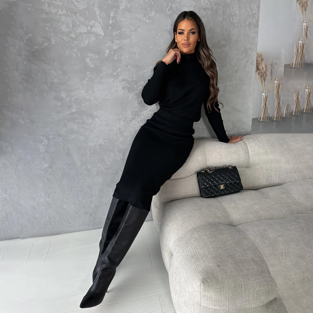 Women's Sweater & Skirt Set – Long Sleeve Top & Fitted Midi Skirt