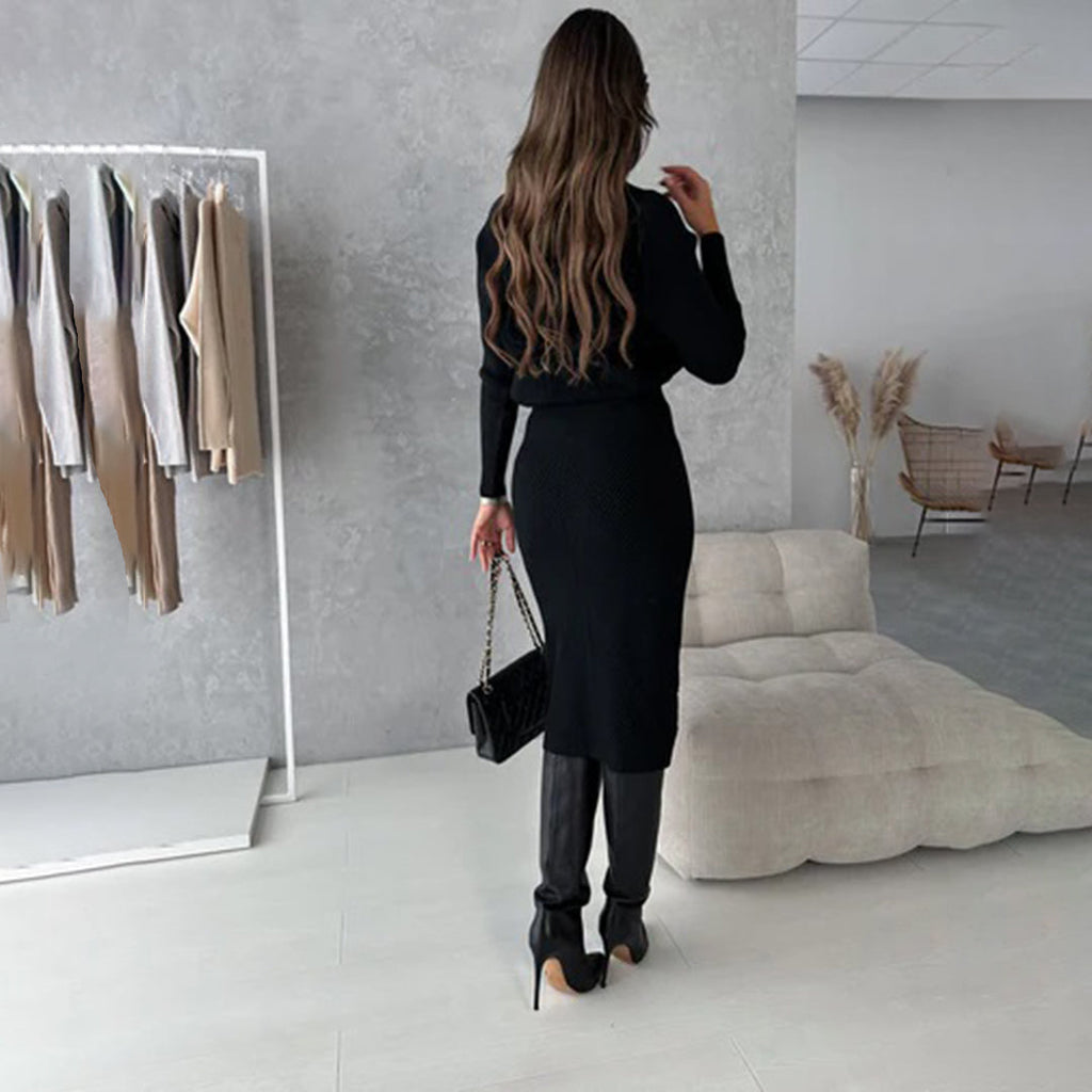 Women's Sweater & Skirt Set – Long Sleeve Top & Fitted Midi Skirt