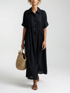 Women's Flowy Shirt Dress – Button Front Relaxed Day Dress