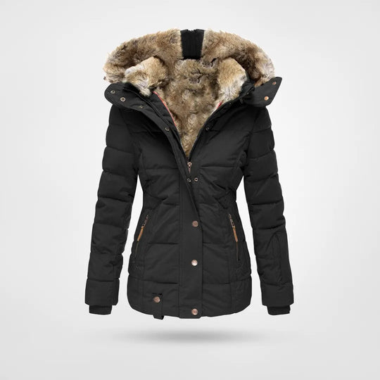 Women's Hooded Puffer Jacket – Mid-Length Quilted Winter Coat