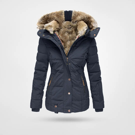 Women's Hooded Puffer Jacket – Mid-Length Quilted Winter Coat