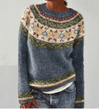 Women's Norwegian Pattern Sweater – Nordic Crew Neck Long Sleeve Pullover