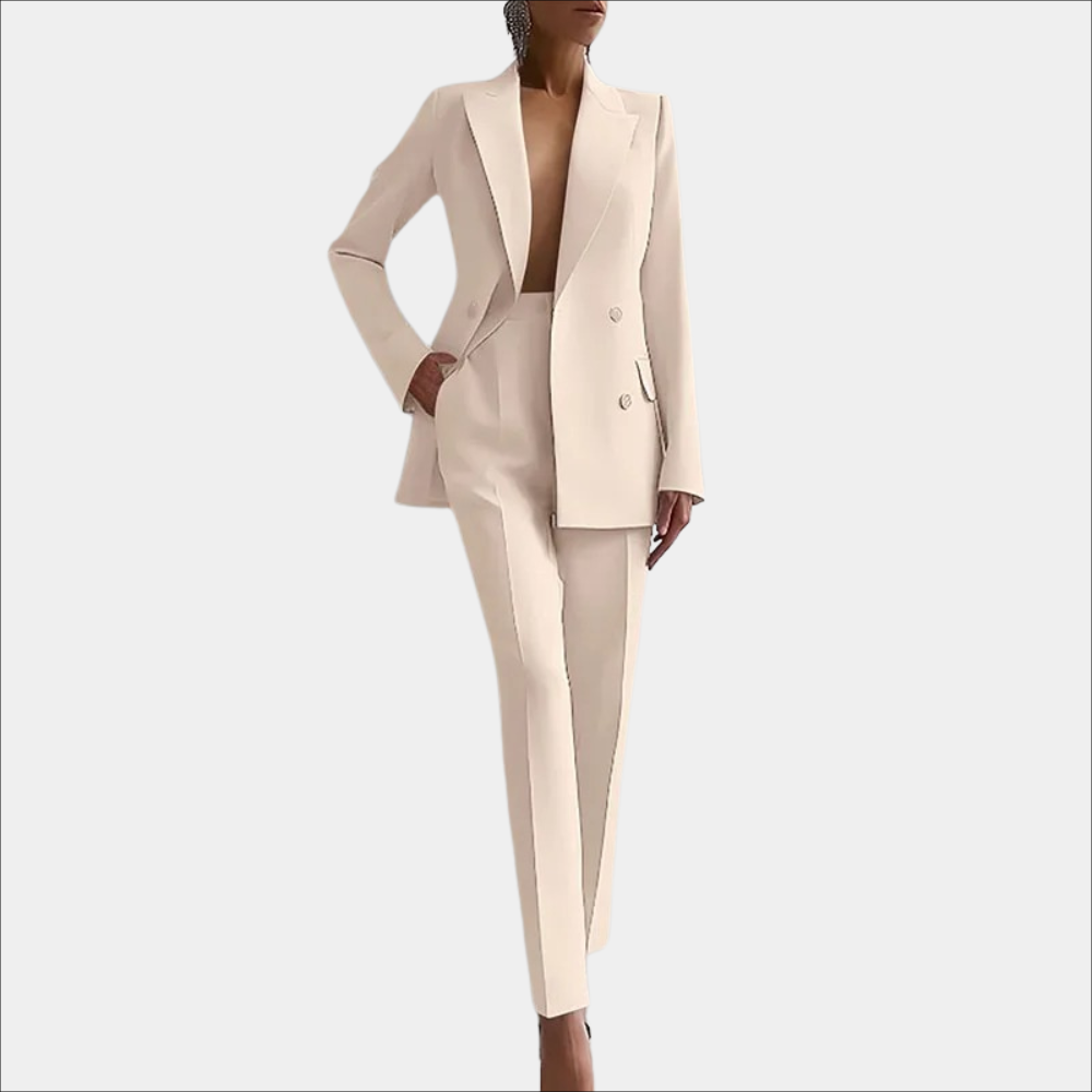 Women's Tailored Double Button Blazer Set – Office Trousers Two Piece Set