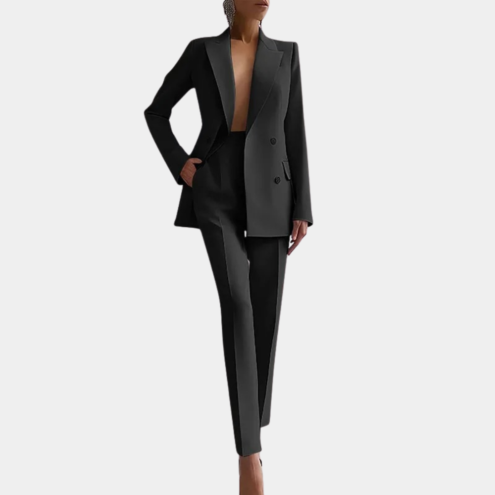Women's Tailored Double Button Blazer Set – Office Trousers Two Piece Set