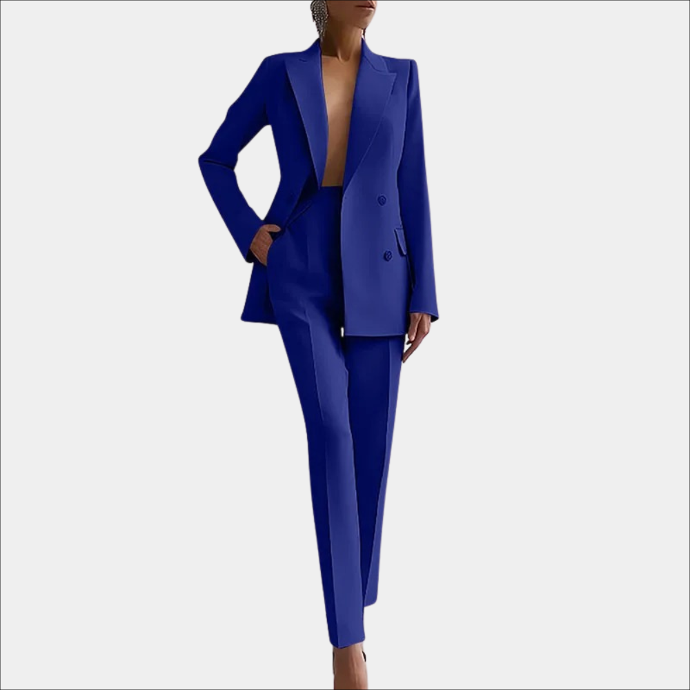 Women's Tailored Double Button Blazer Set – Office Trousers Two Piece Set
