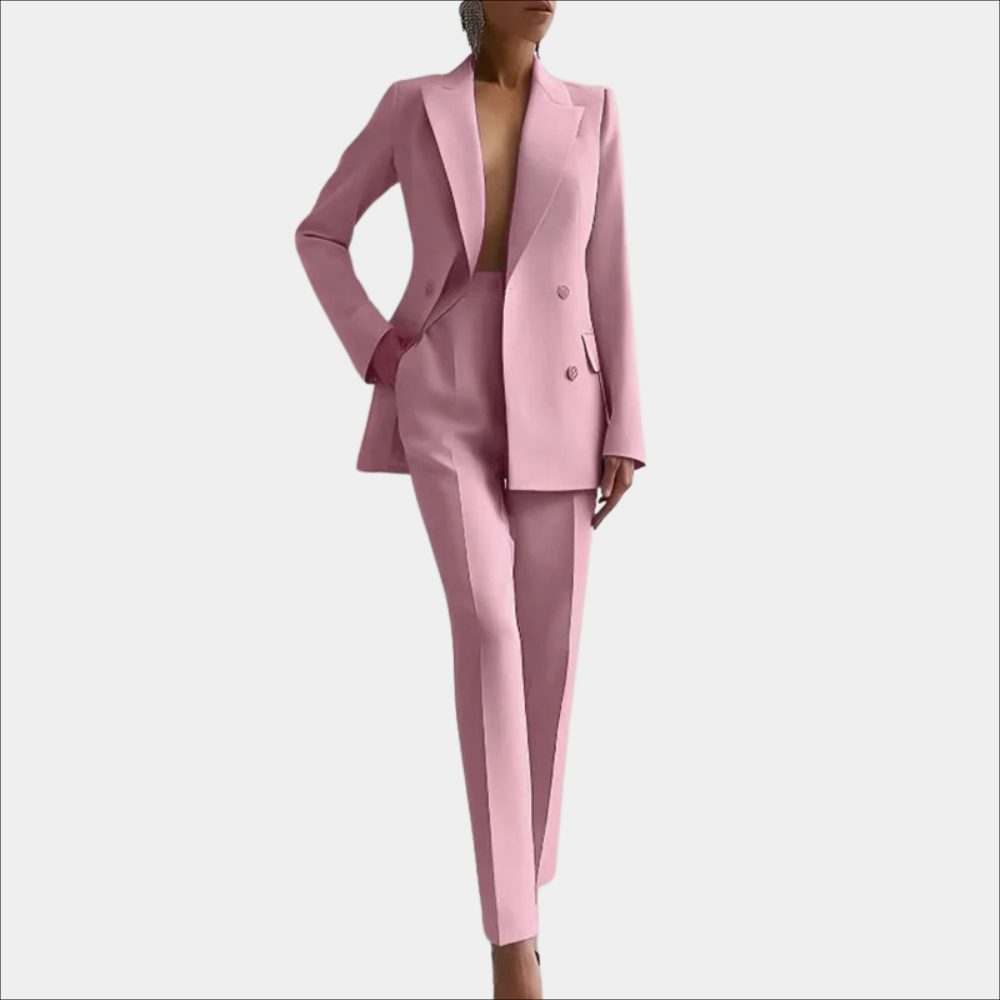 Women's Tailored Double Button Blazer Set – Office Trousers Two Piece Set