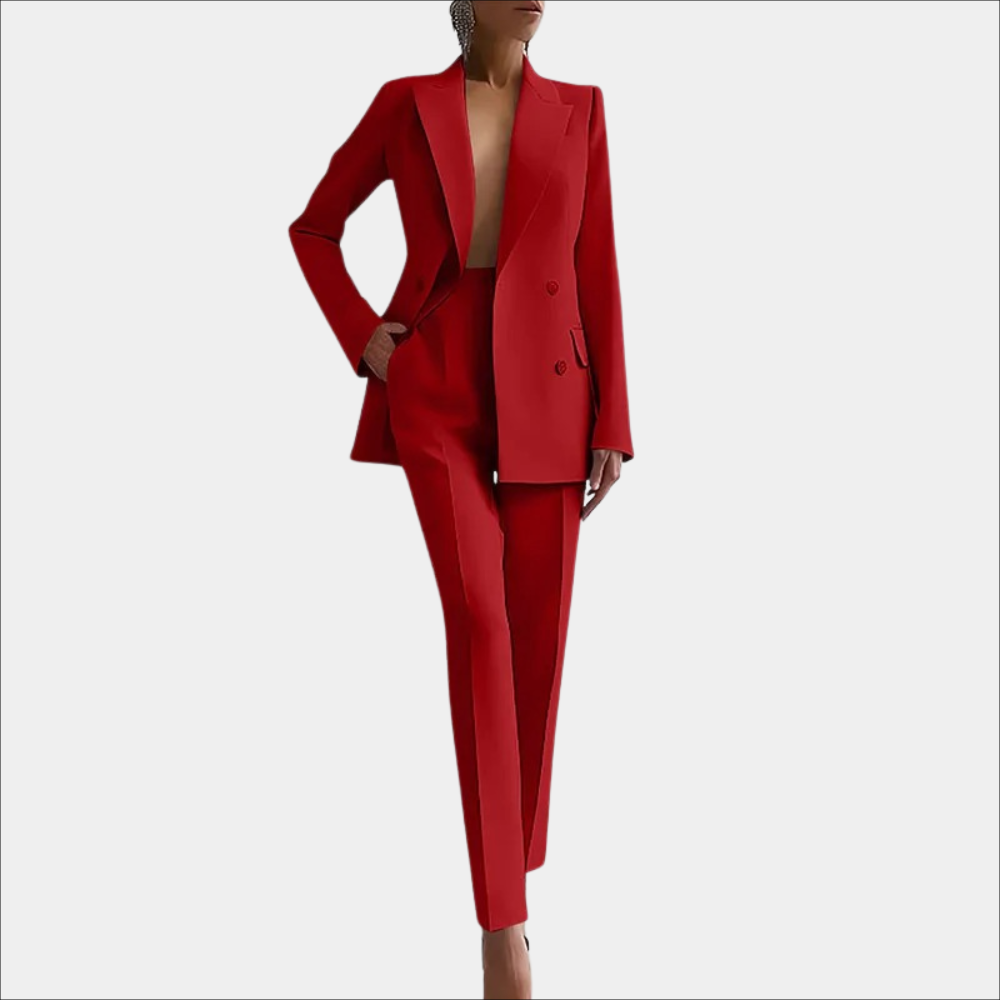 Women's Tailored Double Button Blazer Set – Office Trousers Two Piece Set