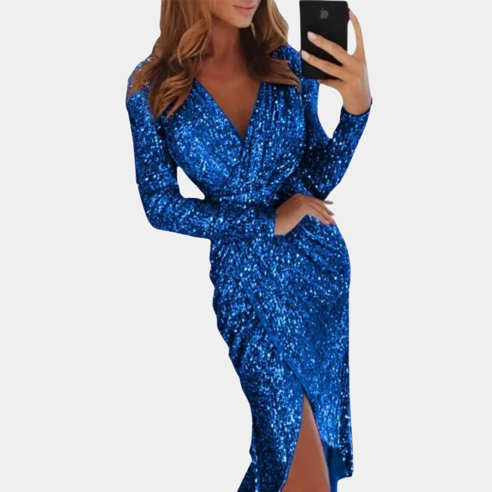 Women's Sequin Slit Dress – Fitted Sparkle Cocktail Party Dress