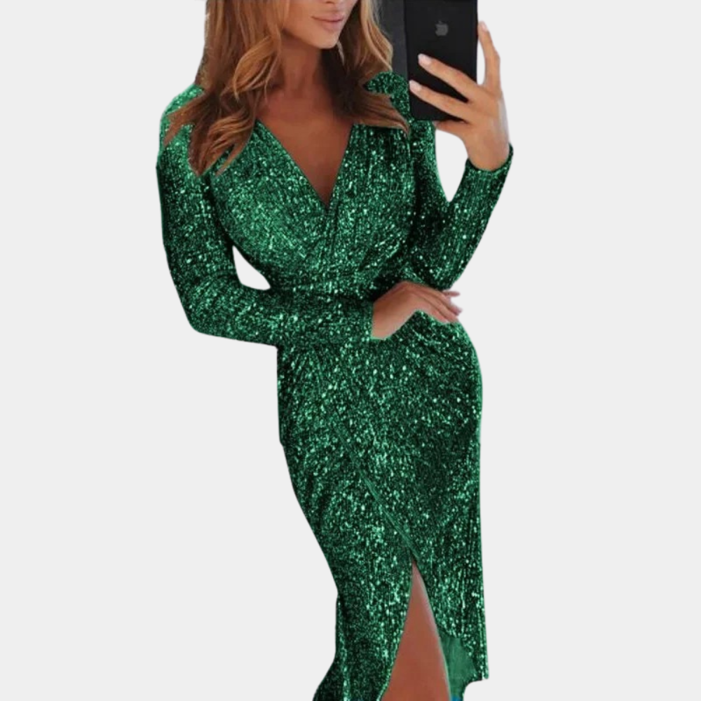 Women's Sequin Slit Dress – Fitted Sparkle Cocktail Party Dress