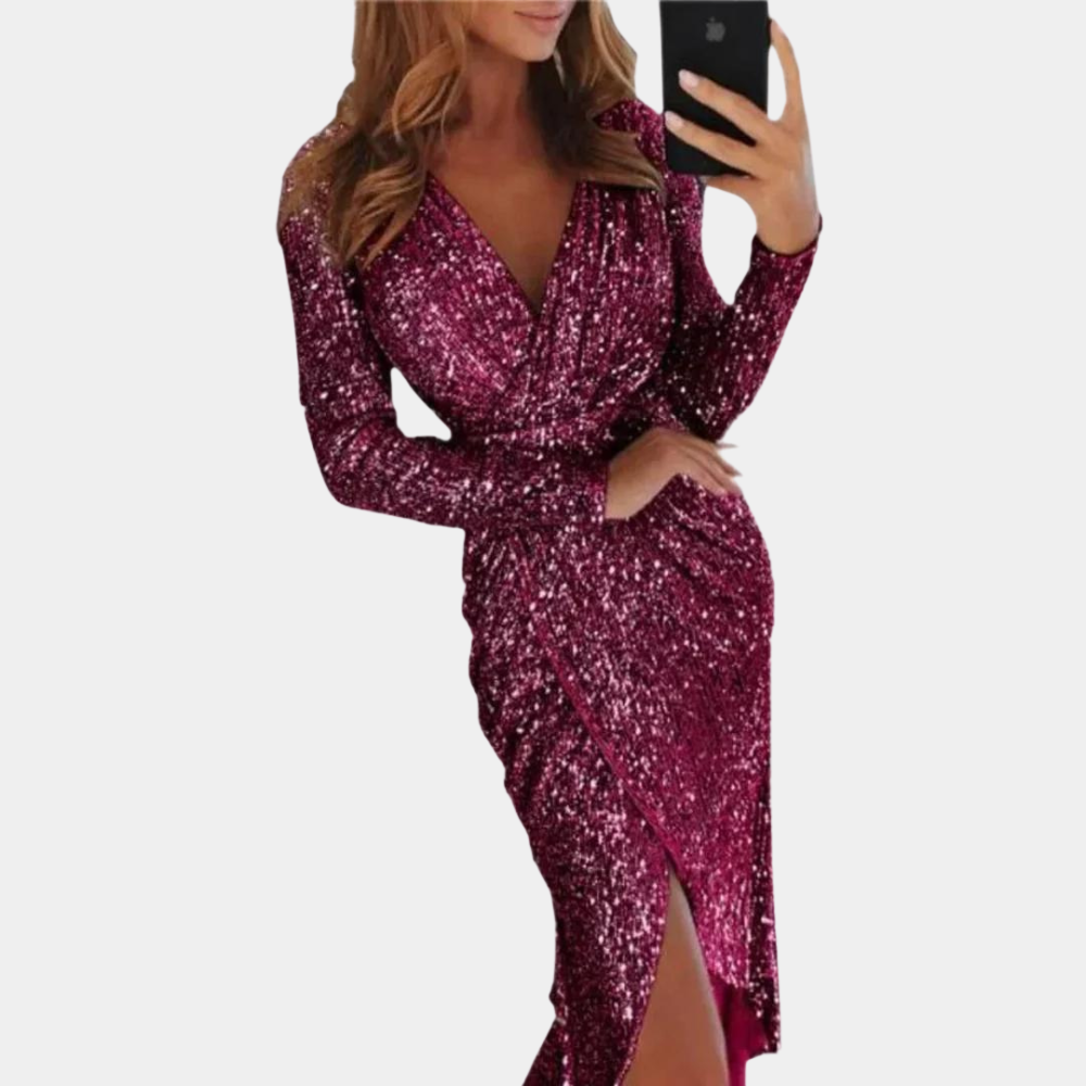 Women's Sequin Slit Dress – Fitted Sparkle Cocktail Party Dress
