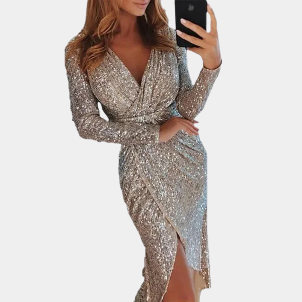 Women's Sequin Slit Dress – Fitted Sparkle Cocktail Party Dress