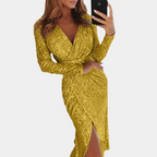 Women's Sequin Slit Dress – Fitted Sparkle Cocktail Party Dress