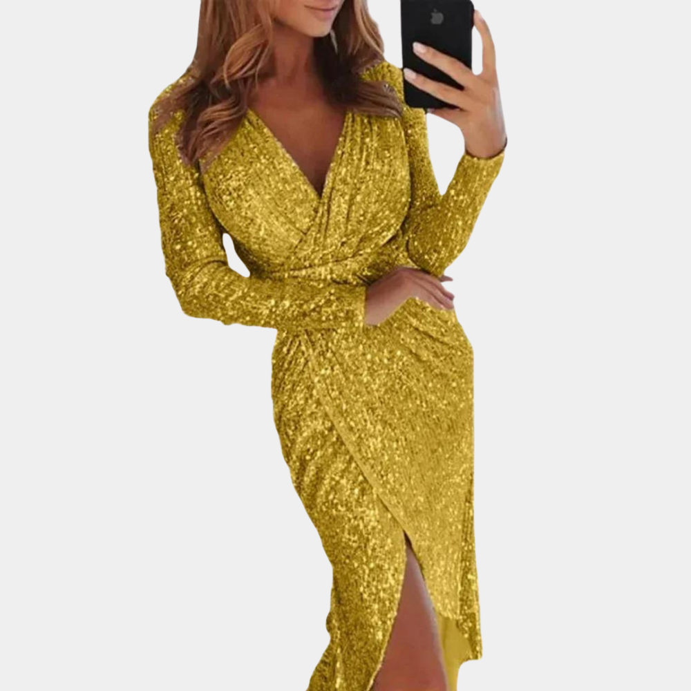 Women's Sequin Slit Dress – Fitted Sparkle Cocktail Party Dress