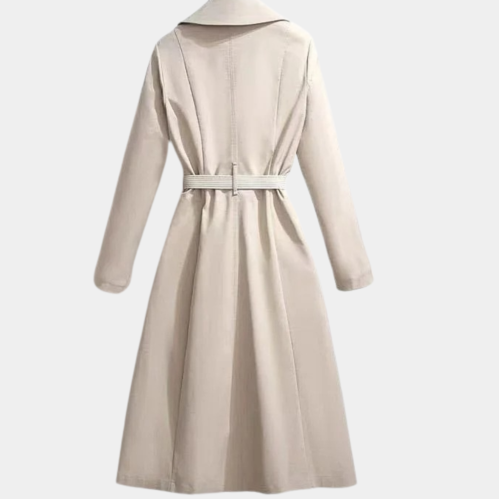 Women's Belted Trench Coat – Long Double-Breasted Lapel Coat