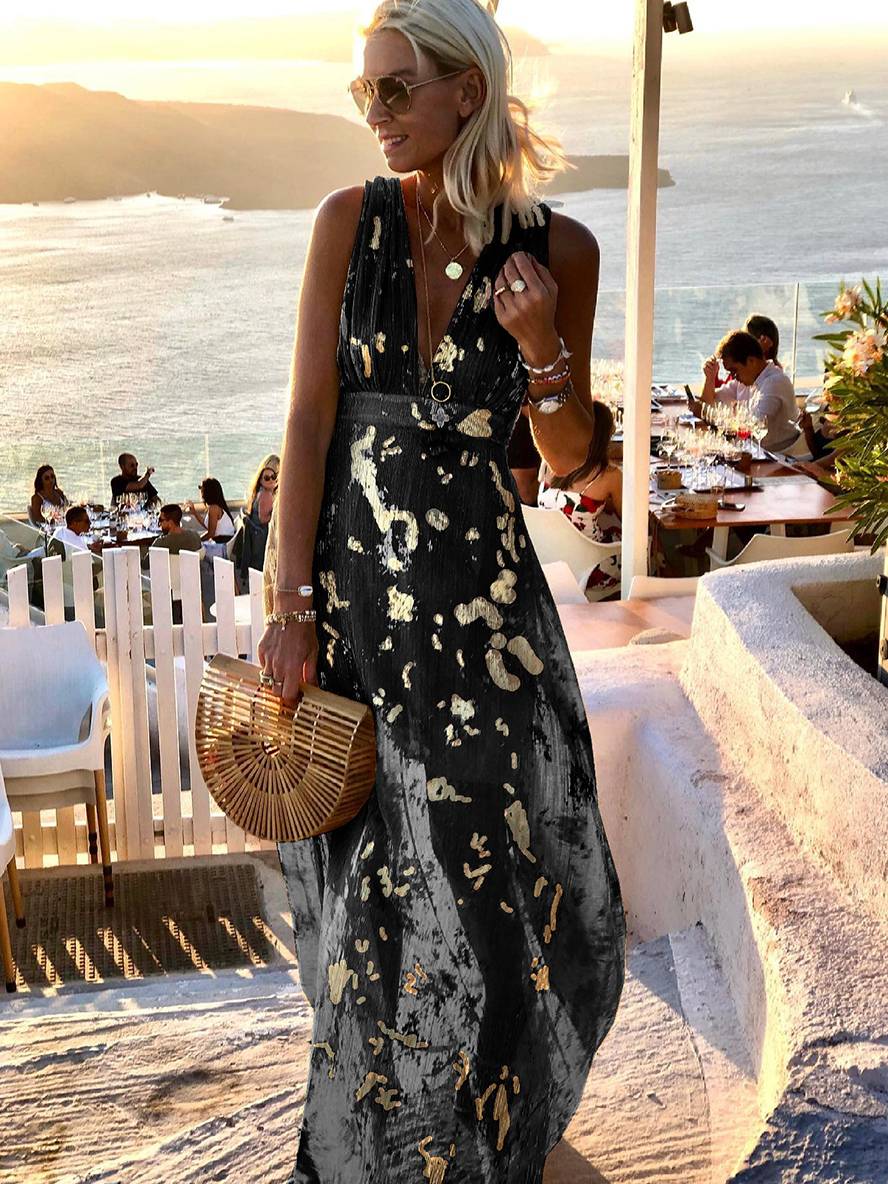 Women's Glamorous Sequin Dress – V-Neck Maxi Dress