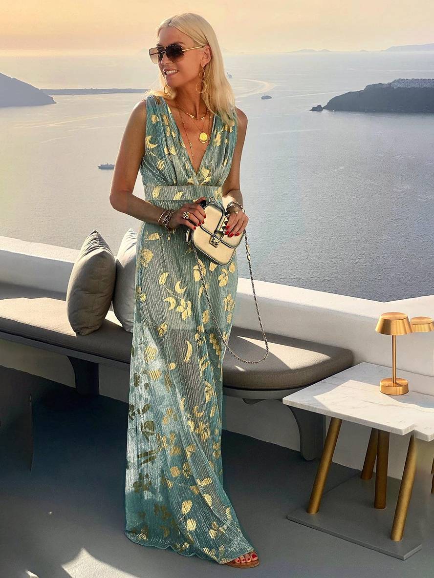 Women's Glamorous Sequin Dress – V-Neck Maxi Dress