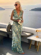 Women's Glamorous Sequin Dress – V-Neck Maxi Dress