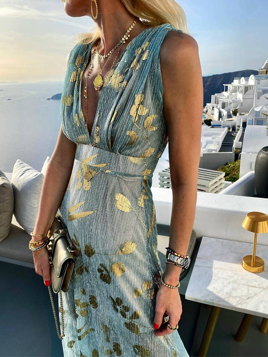 Women's Glamorous Sequin Dress – V-Neck Maxi Dress