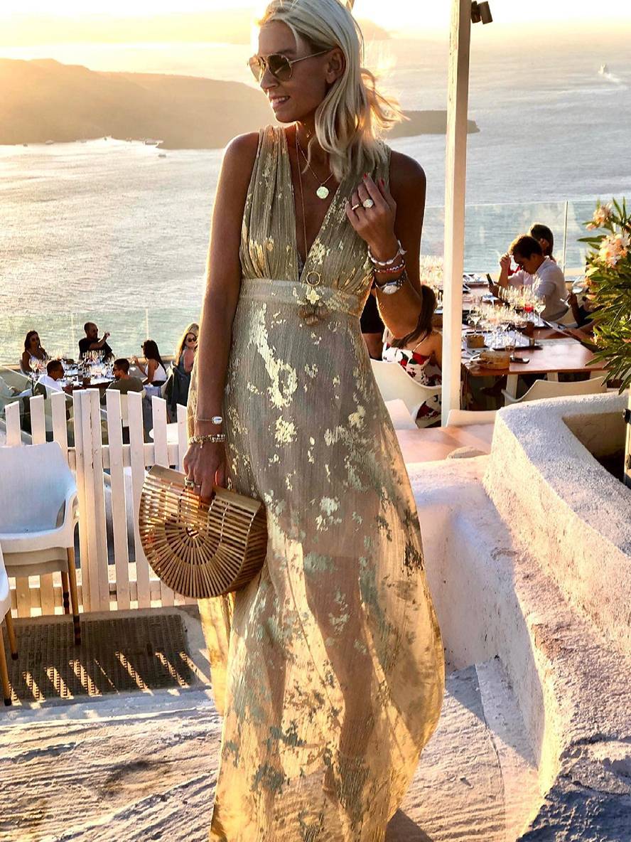 Women's Glamorous Sequin Dress – V-Neck Maxi Dress