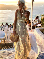 Women's Glamorous Sequin Dress – V-Neck Maxi Dress