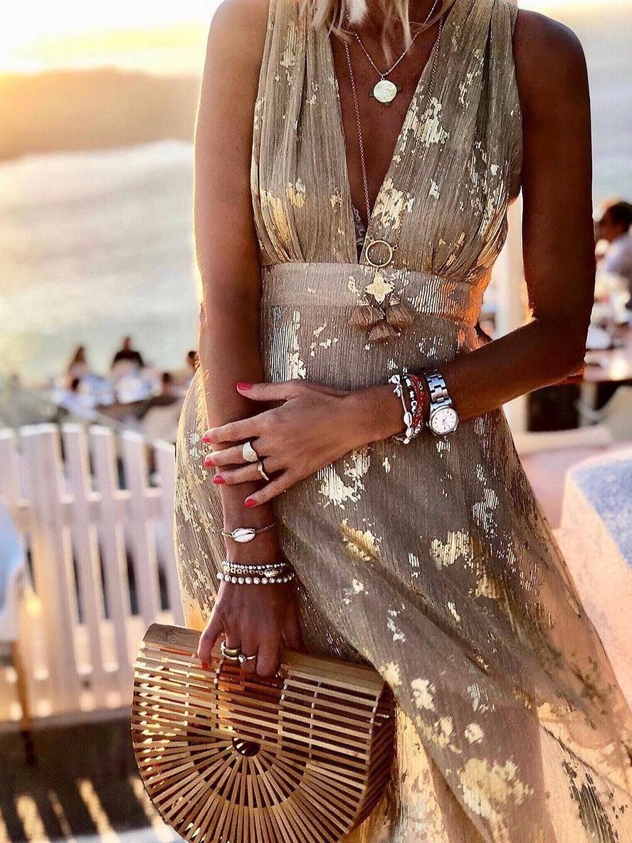 Women's Glamorous Sequin Dress – V-Neck Maxi Dress