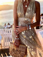 Women's Glamorous Sequin Dress – V-Neck Maxi Dress