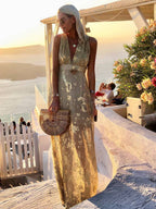 Women's Glamorous Sequin Dress – V-Neck Maxi Dress