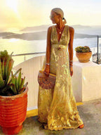 Women's Glamorous Sequin Dress – V-Neck Maxi Dress
