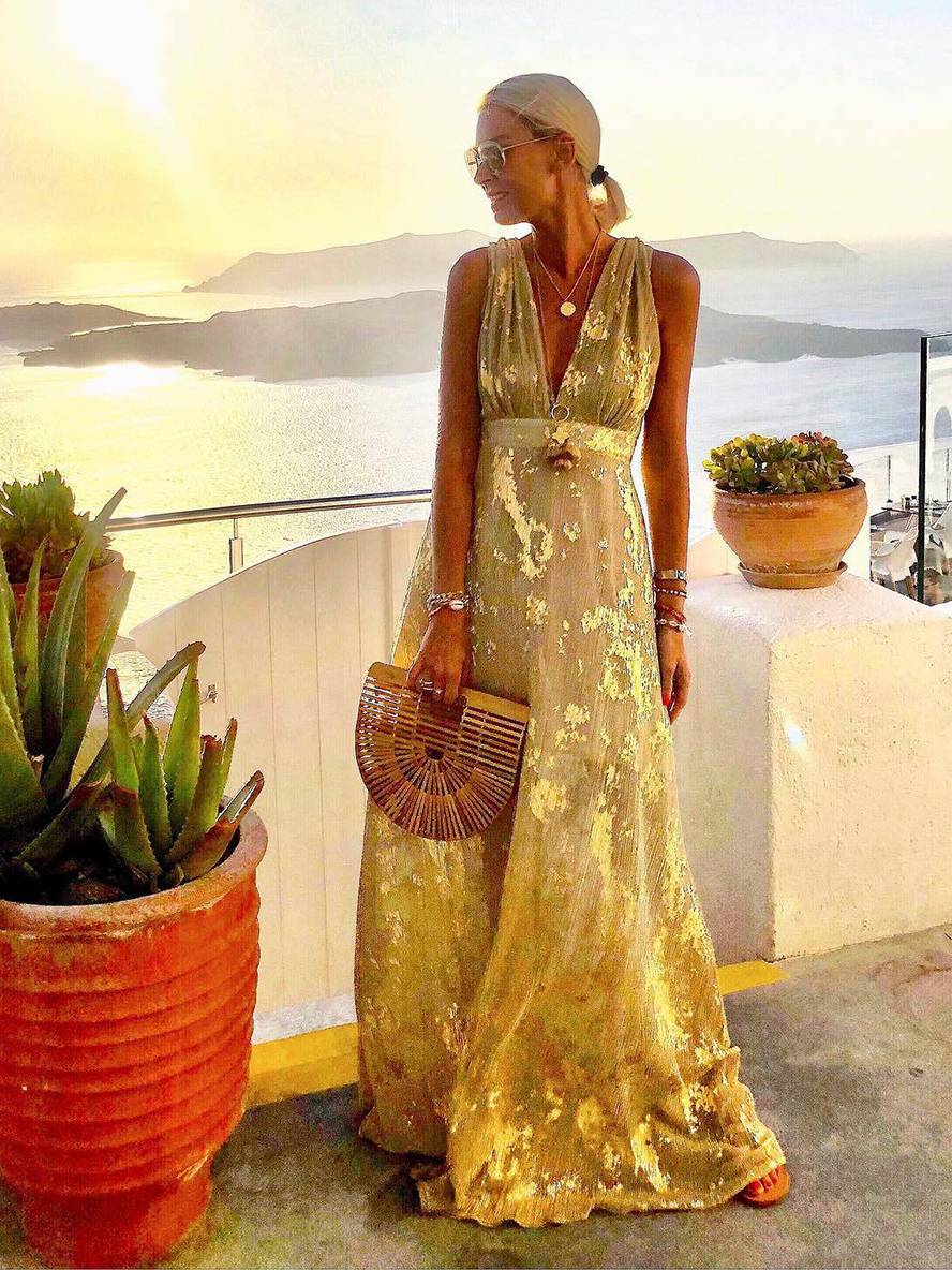 Women's Glamorous Sequin Dress – V-Neck Maxi Dress