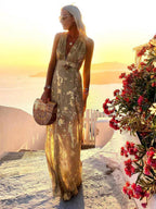 Women's Glamorous Sequin Dress – V-Neck Maxi Dress