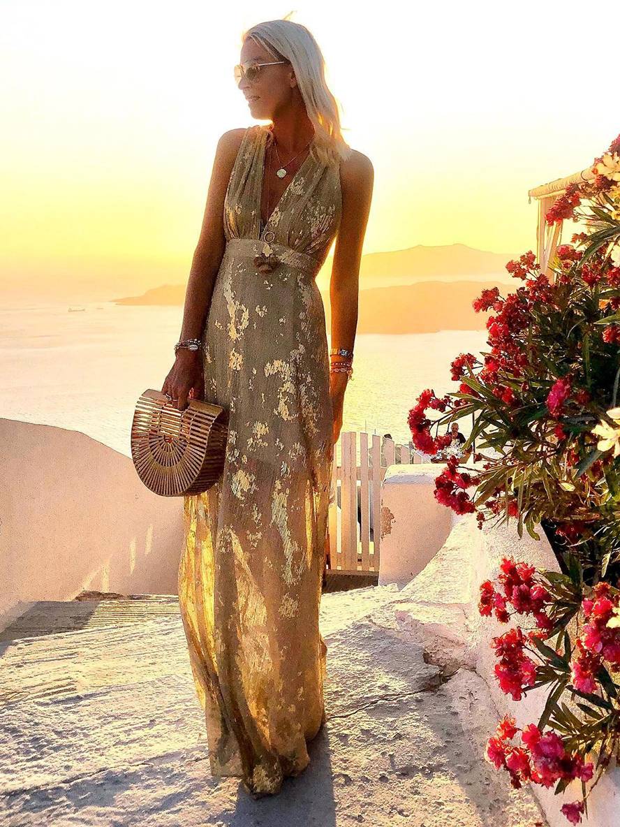 Women's Glamorous Sequin Dress – V-Neck Maxi Dress
