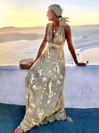 Women's Glamorous Sequin Dress – V-Neck Maxi Dress