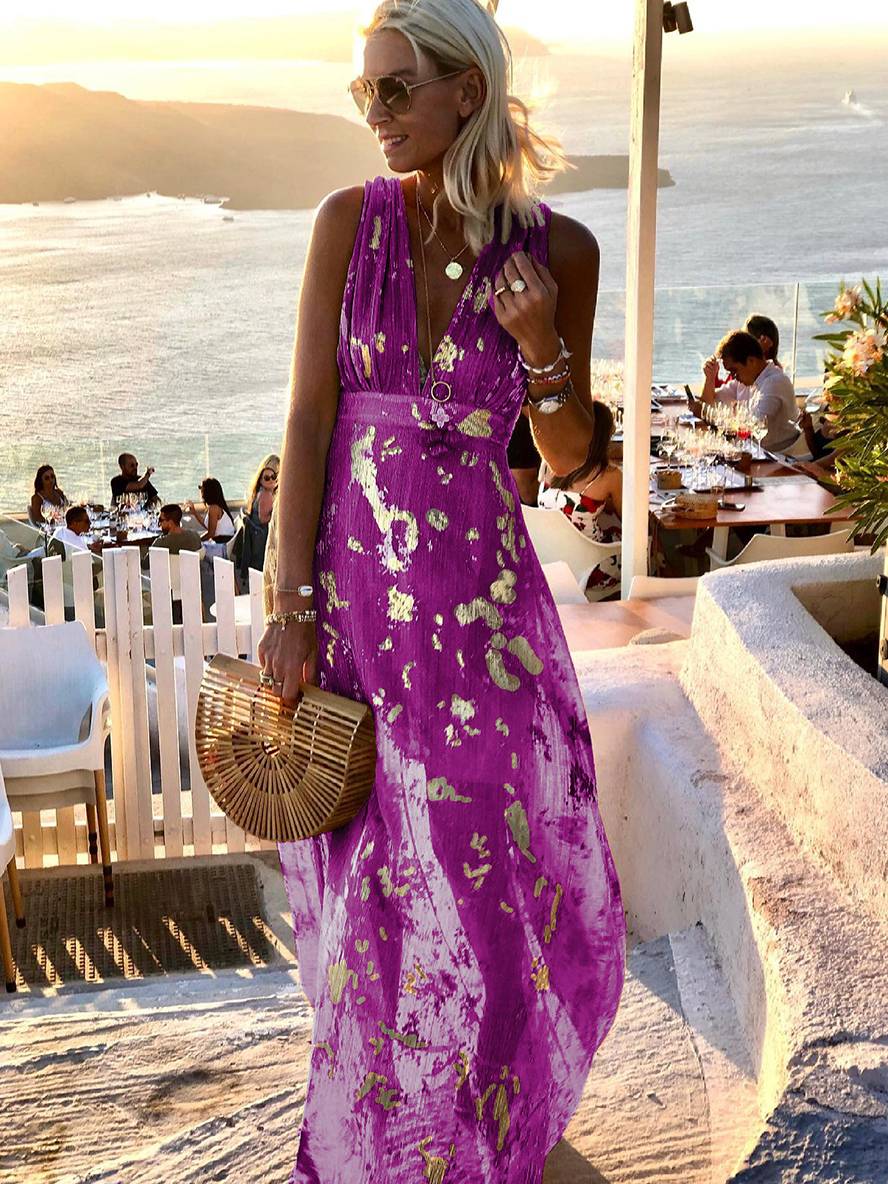 Women's Glamorous Sequin Dress – V-Neck Maxi Dress