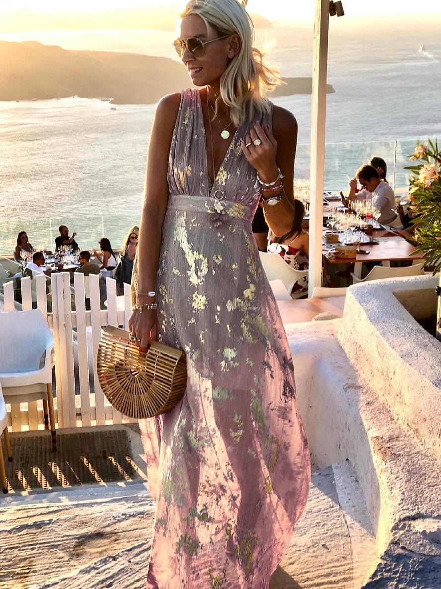 Women's Glamorous Sequin Dress – V-Neck Maxi Dress