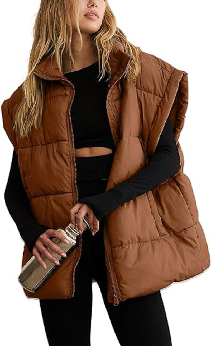 Women's Padded Vest – Sleeveless Zip-Up Pocket Gilet